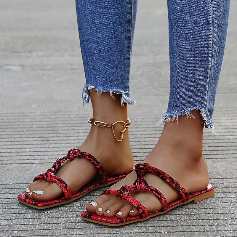 Summer Flat Leather Slippers For Women