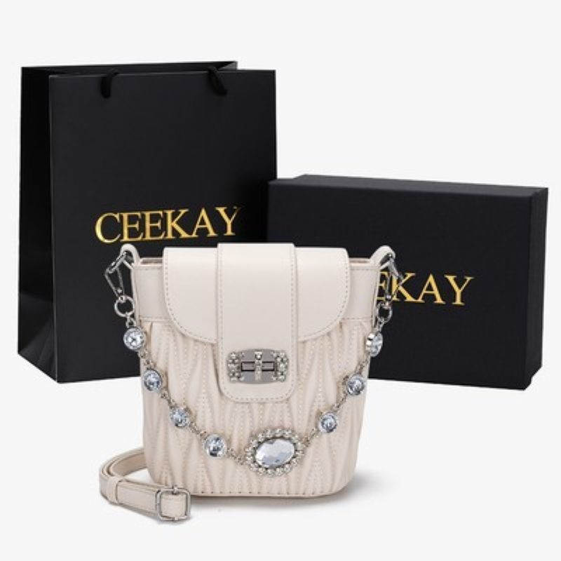 Woman Crystal Pendant Fold Chain Shoulder Messenger Bag