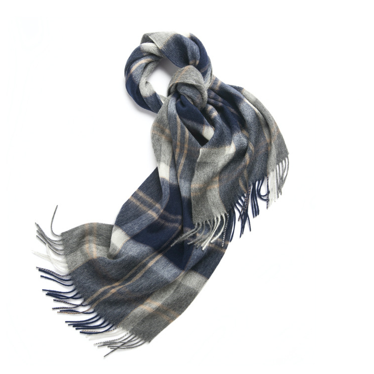 Unisex 100% Cashmere Winter Plaid Fringed Scarf