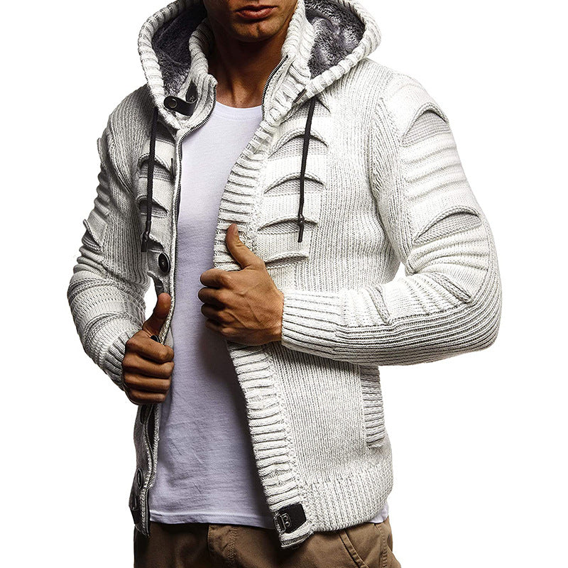 Men's Solid Color Ripped Hoodie Cardigan
