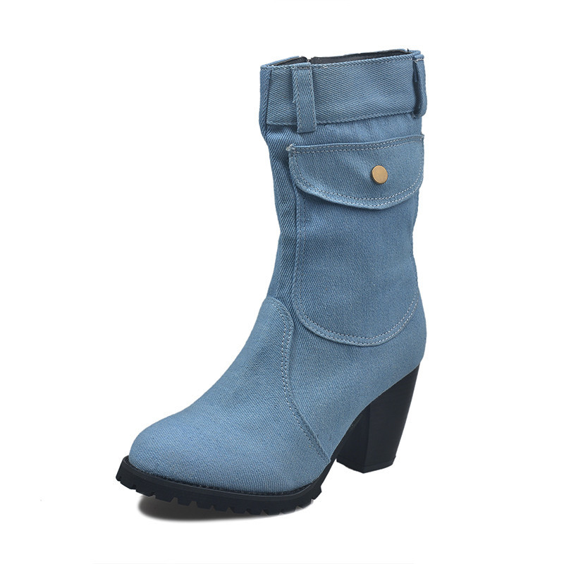 Woman High-heeled Denim Boots
