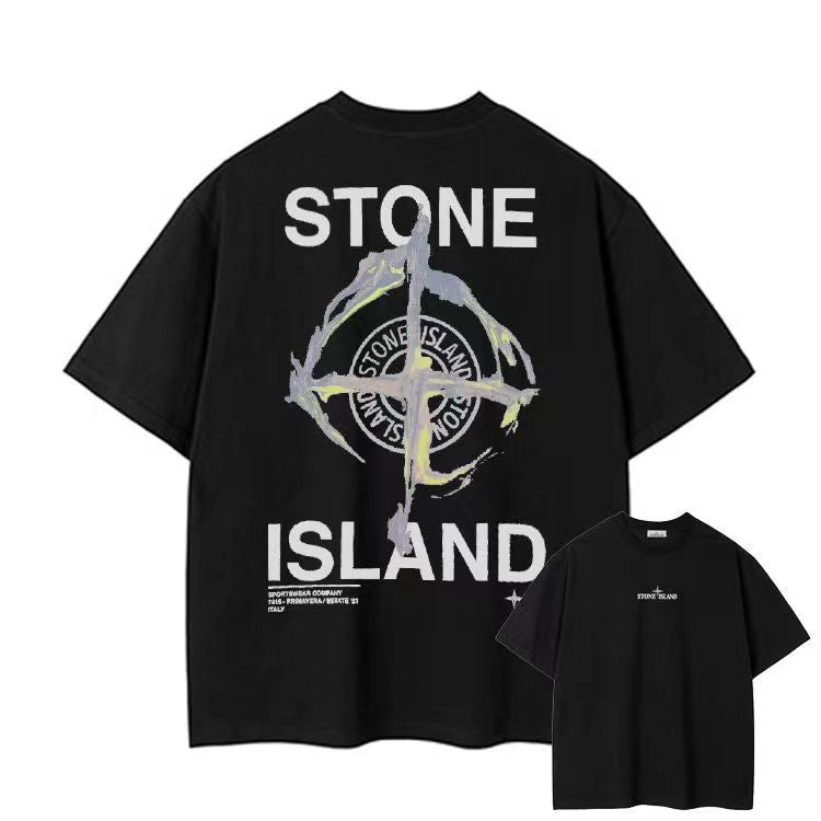 Stone Island Unisex Print Crew Neck Casual T-Shirt