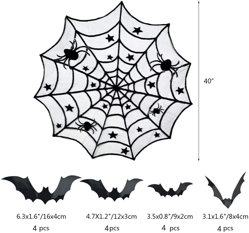 5 Pieces Of Halloween Decoration Black Lace Round Spider Web Tablecloth Lampshade