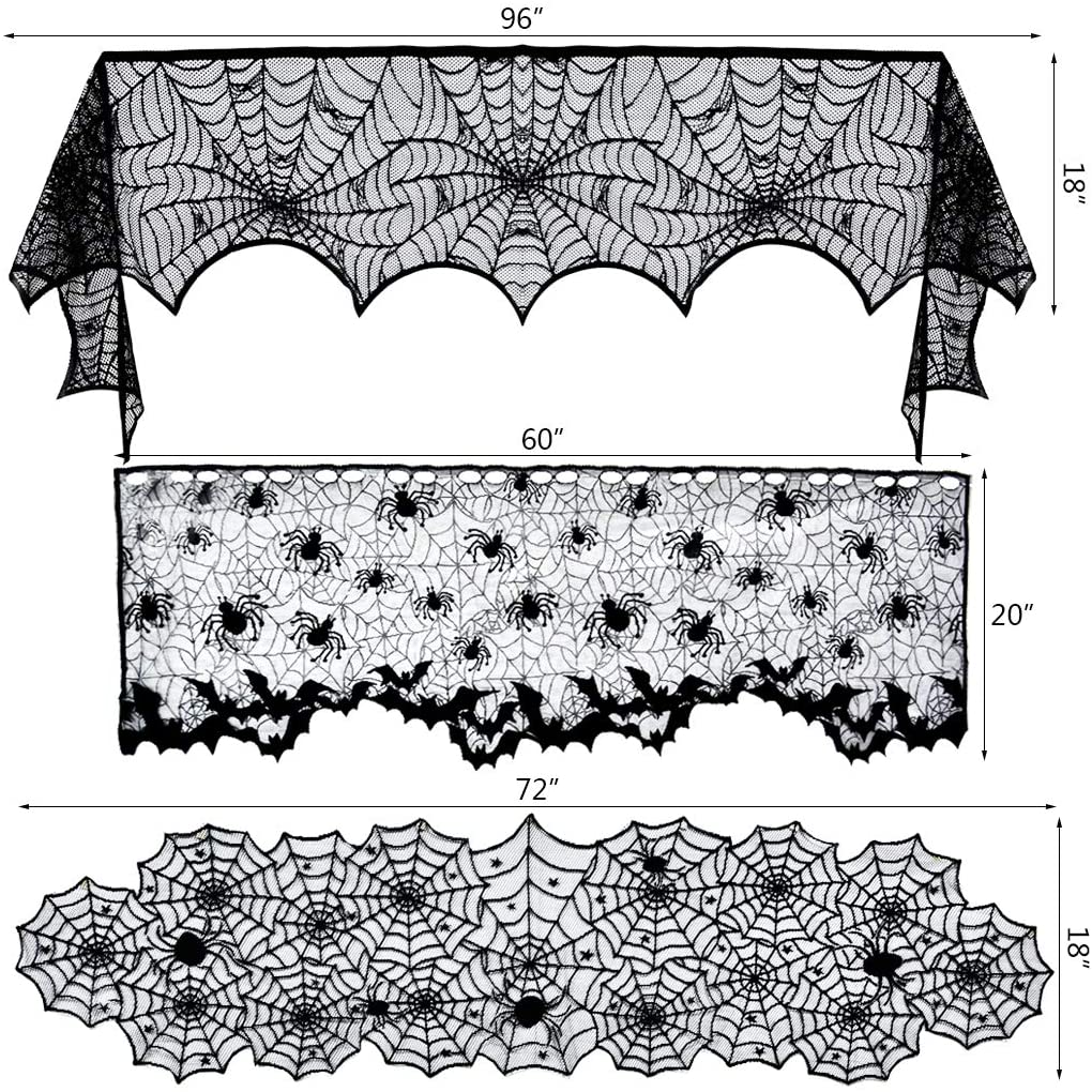 5 Pieces Of Halloween Decoration Black Lace Round Spider Web Tablecloth Lampshade