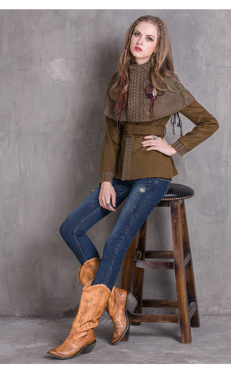 Women's Vintage Knitted Paneled Jacket