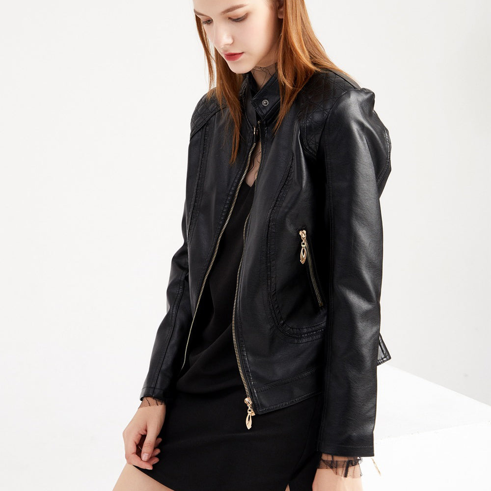 Leather Slim Collar Jacket For Women