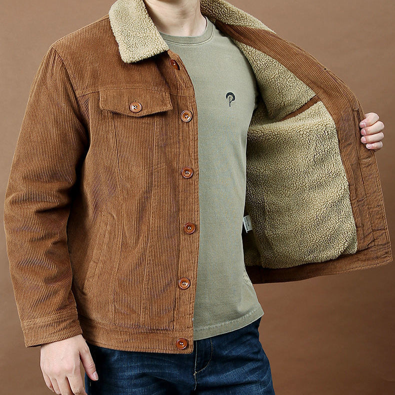Men's Sherpa Corduroy Jacket with Lapel Collar