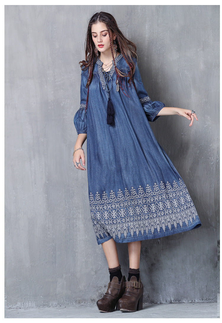 Women's Denim Embroidery Dress