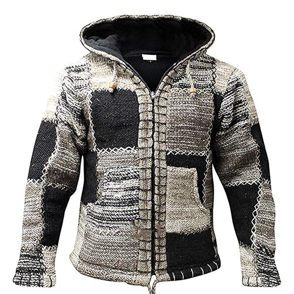 Men's Cardigan Jacket Winter Sweater Color Stitched Cardigan Coat