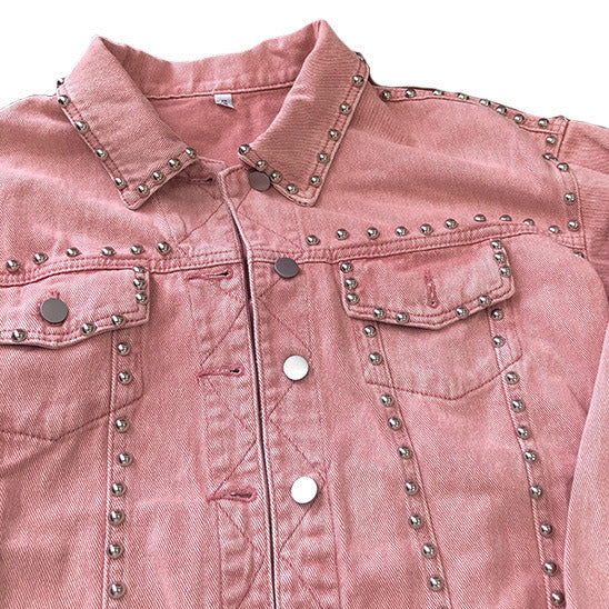 Women's Pink Studded Denim Jacket
