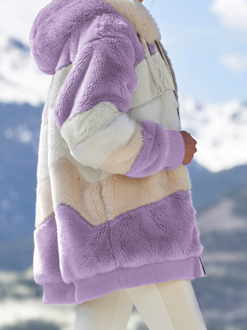 Women's Winter Warm Coat Contrasting Lamb Wool Padded Coat