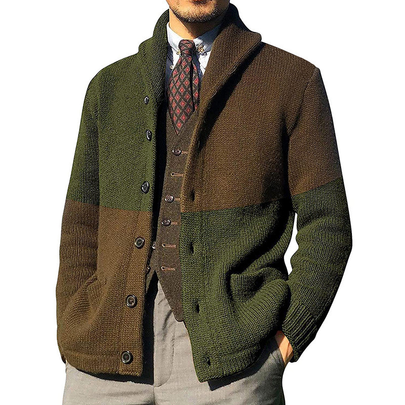 Men's Lapel Colourblock Cardigan Sweater