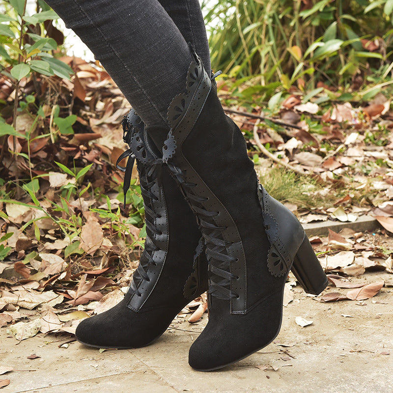 Woman Vintage Lace Lace-up Boots