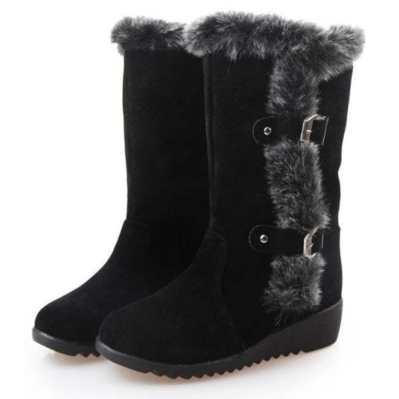 Faux Rabbit Fur Cotton Boots Women's Mid-top Boots
