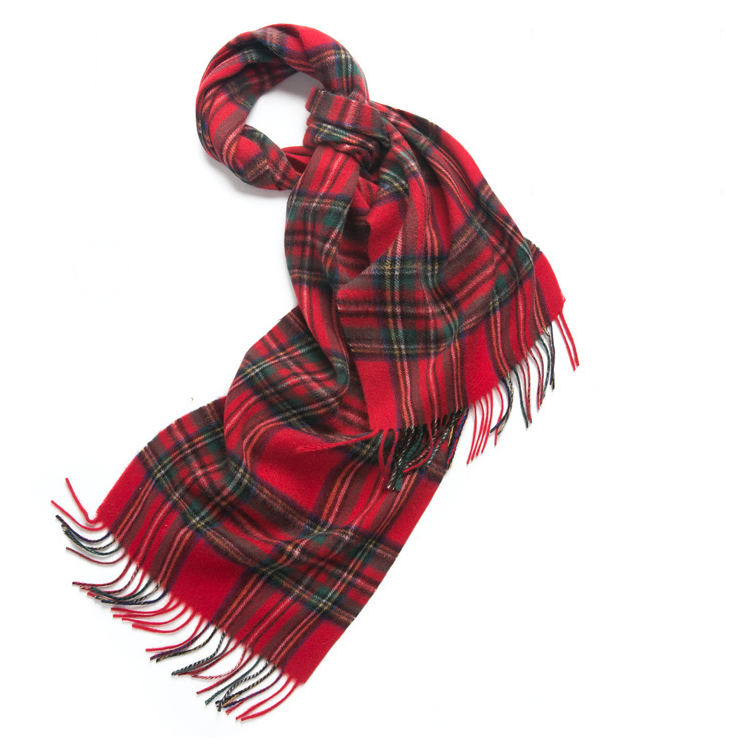 Unisex 100% Cashmere Winter Plaid Fringed Scarf