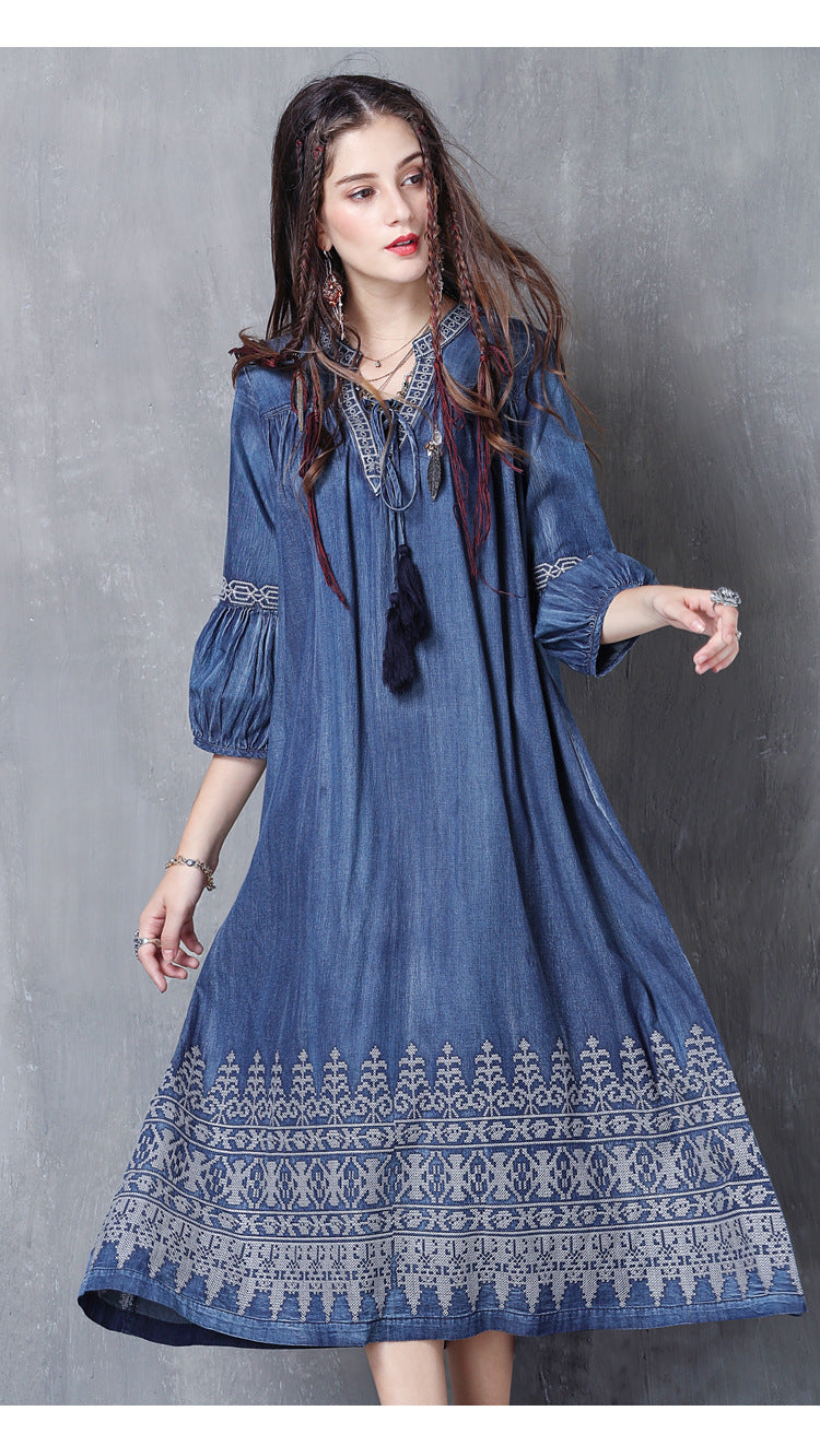Women's Denim Embroidery Dress