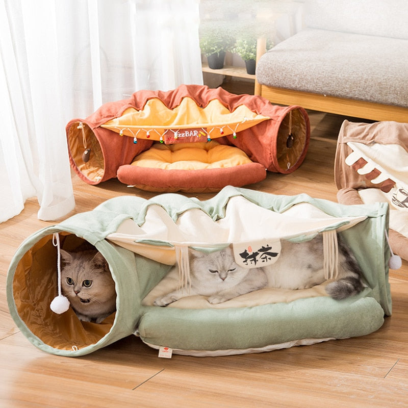 Foldable Cute Cat Creative Game Tunnel Pet Bed