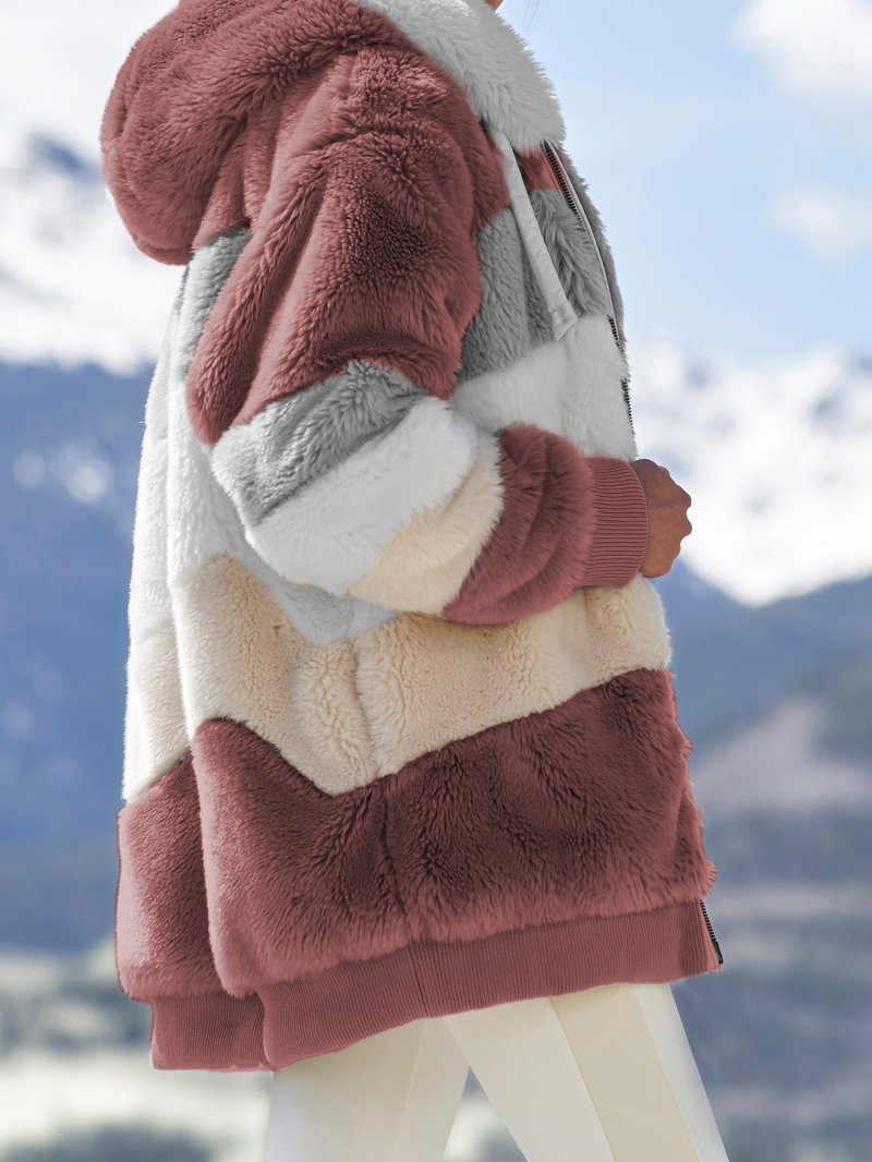 Women's Winter Warm Coat Contrasting Lamb Wool Padded Coat