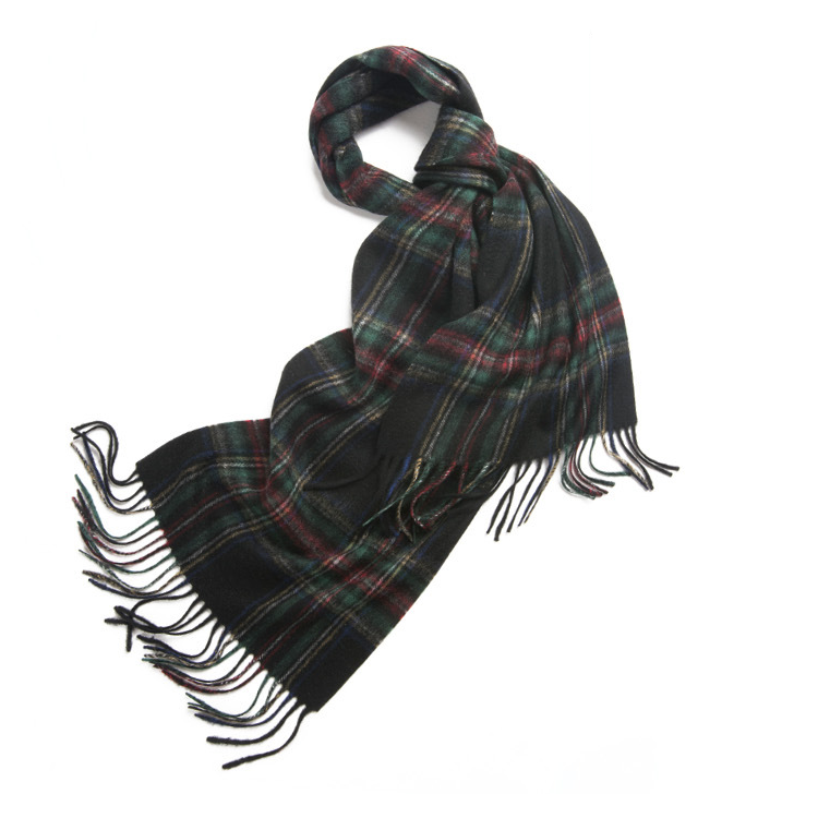 Unisex 100% Cashmere Winter Plaid Fringed Scarf