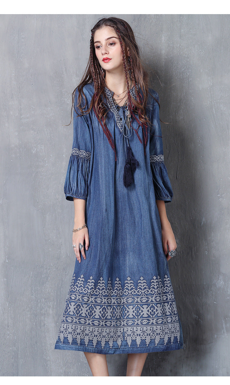 Women's Denim Embroidery Dress