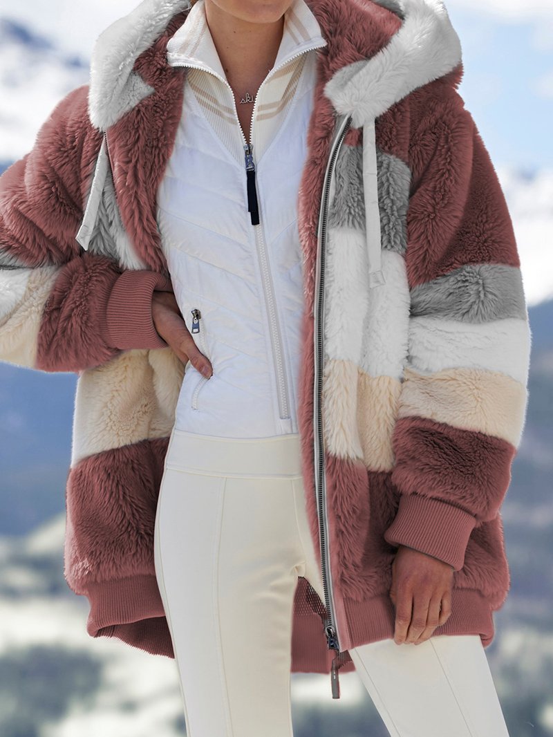 Women's Winter Warm Coat Contrasting Lamb Wool Padded Coat