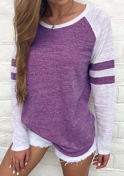 Women's Tee Striped Detail Long Sleeve Baseball T-Shirt