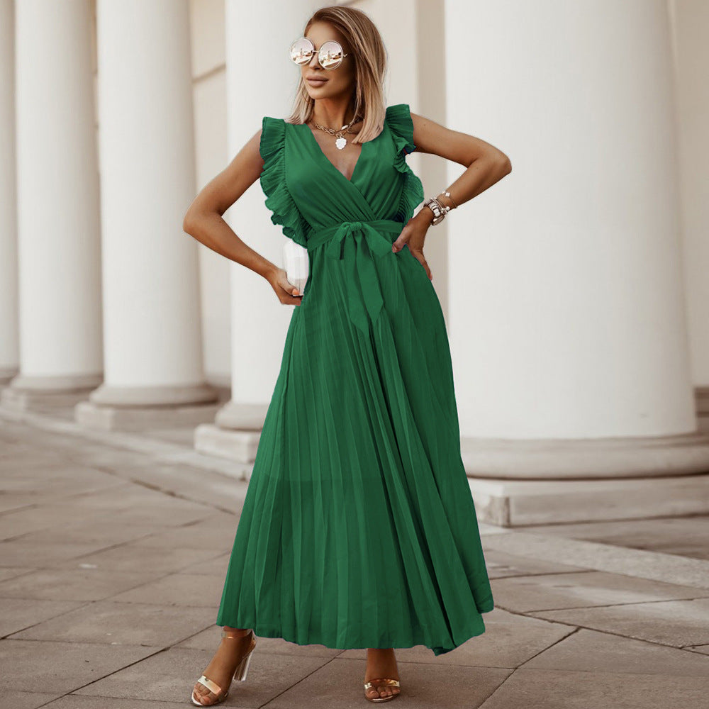 Chiffon Pleated Skirt Solid Color Dress