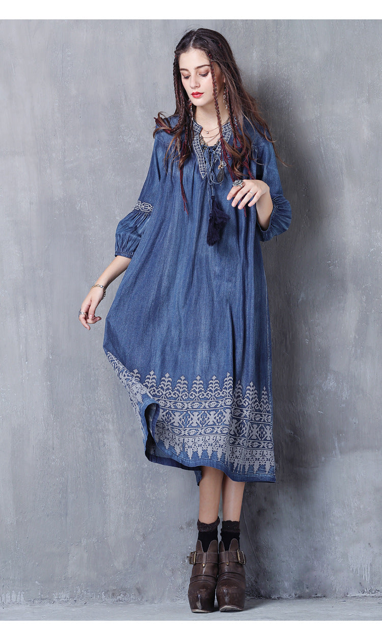 Women's Denim Embroidery Dress