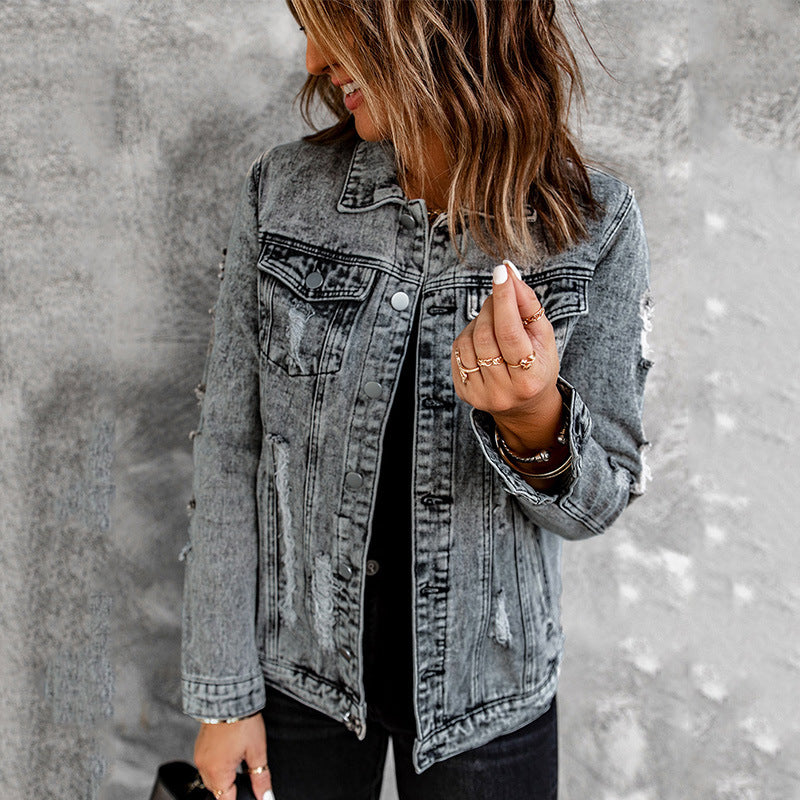 Women's Casual Denim Ripped Jacket
