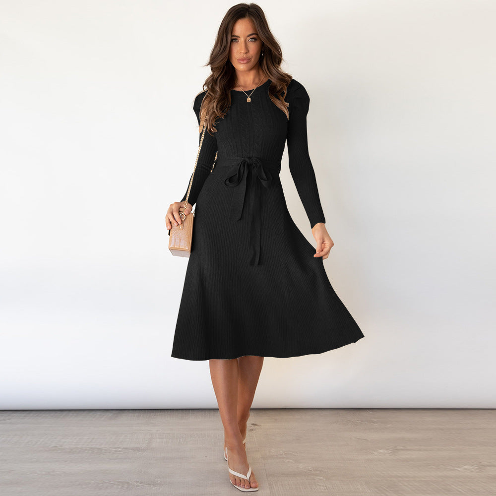 Solid Color Autumn Long Sleeve Knit Dress