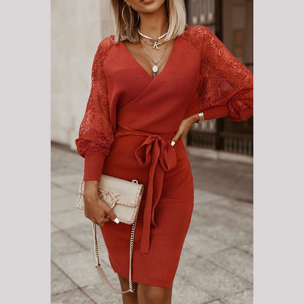 Spring Lace Slim Fit Knit Dress