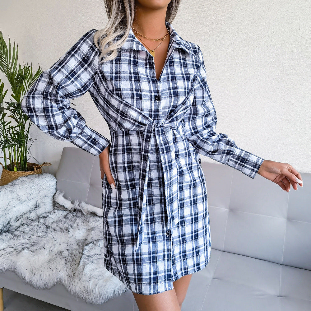 Vintage Tunic Check Dress For Women