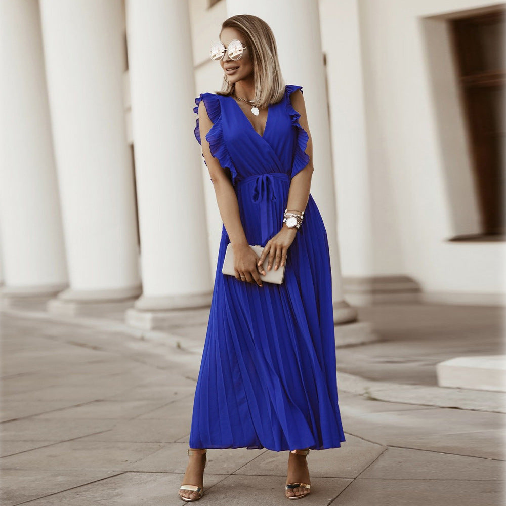Chiffon Pleated Skirt Solid Color Dress
