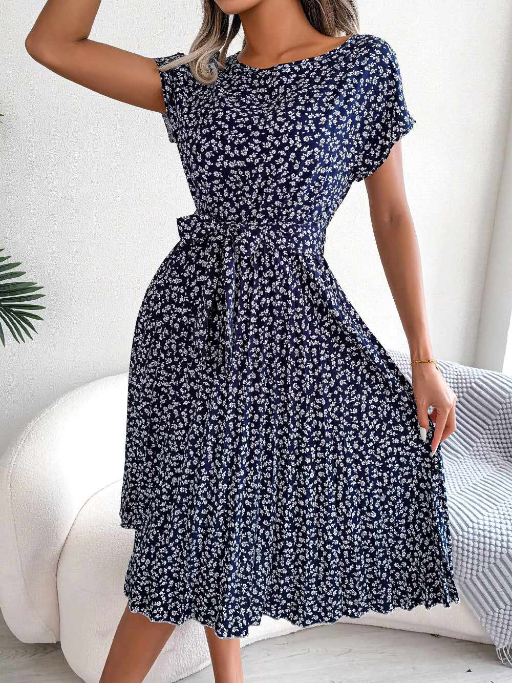 Summer Short Sleeve Floral Print Dress For Women