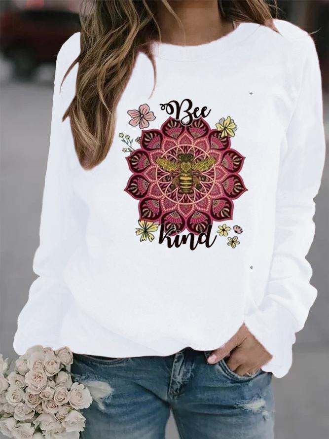 Bee Geometric Print Crew Neck Women's Sweater Sweatshirt
