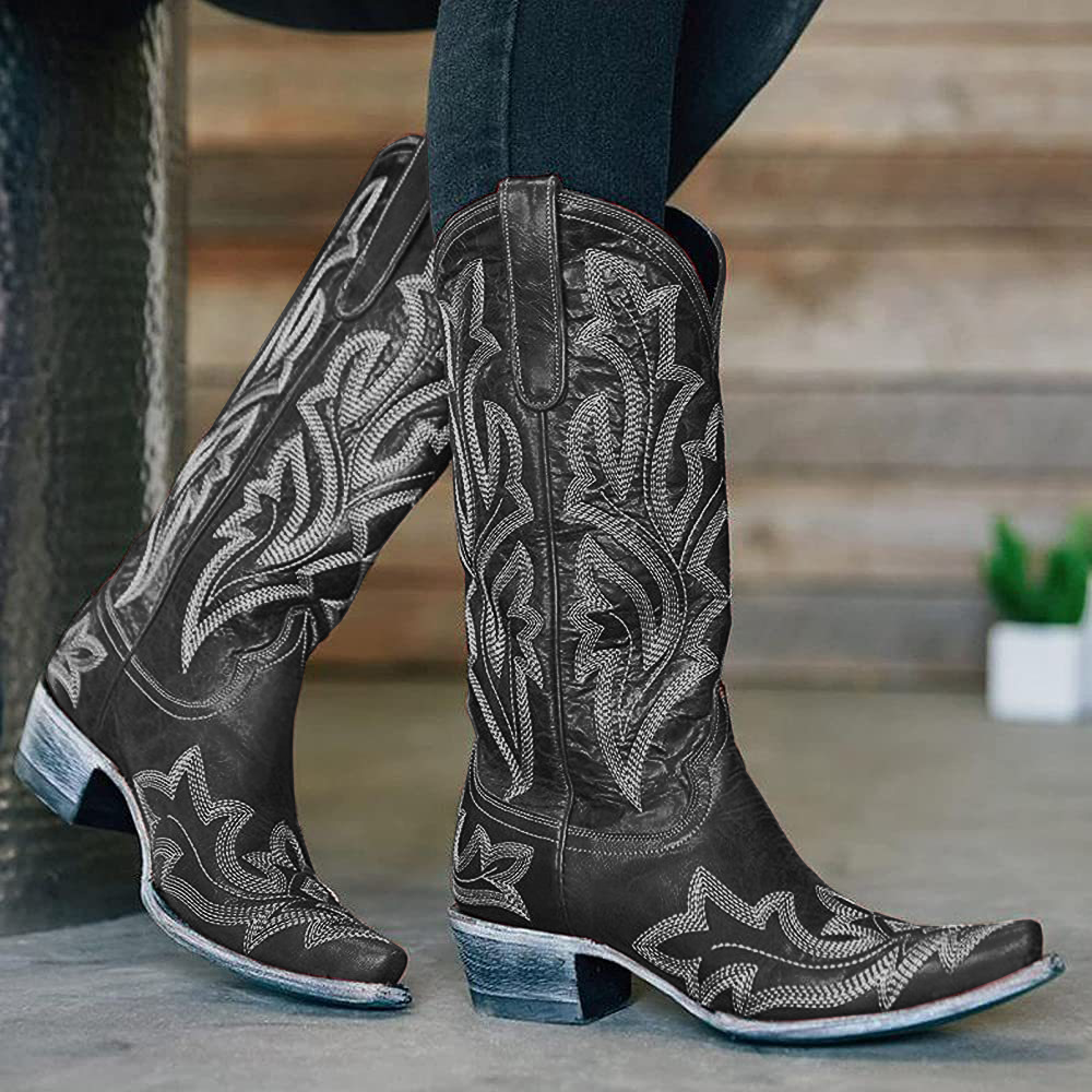 Woman Vintage Western Cowboy Leather Tall Boots
