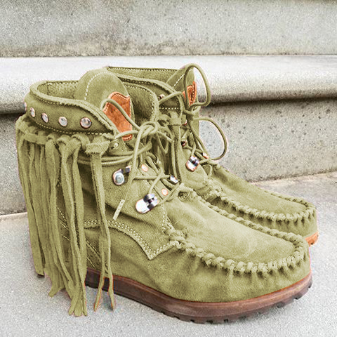 Women Rivet Fringed Boots Ankle Boots