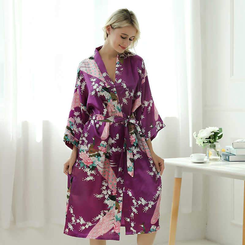 Women's Peacock Printing Long Ultra-thin Night-Robe