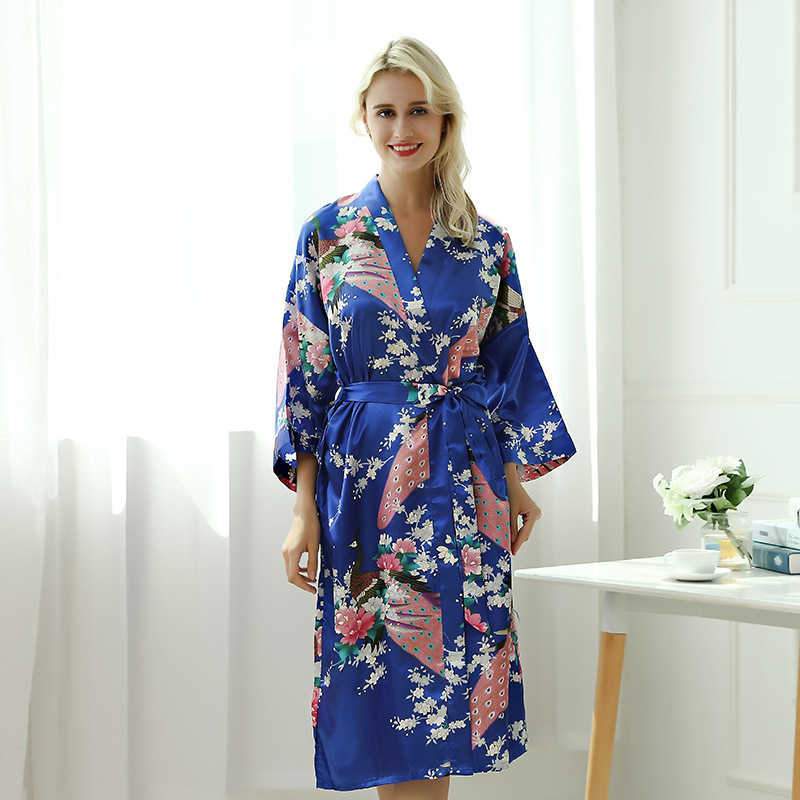 Women's Peacock Printing Long Ultra-thin Night-Robe