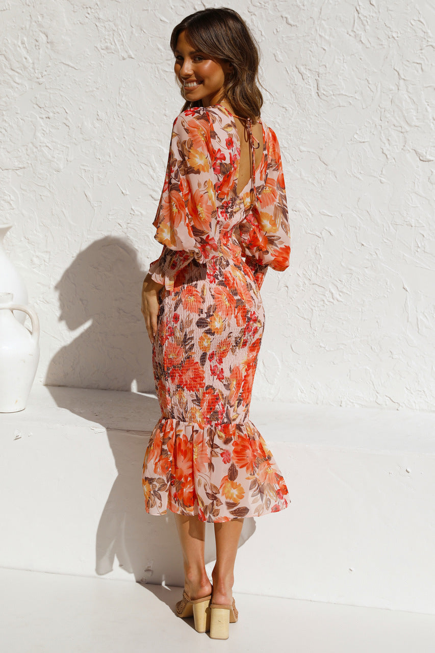 Women's V-Neck Loose Floral Maxi Dress