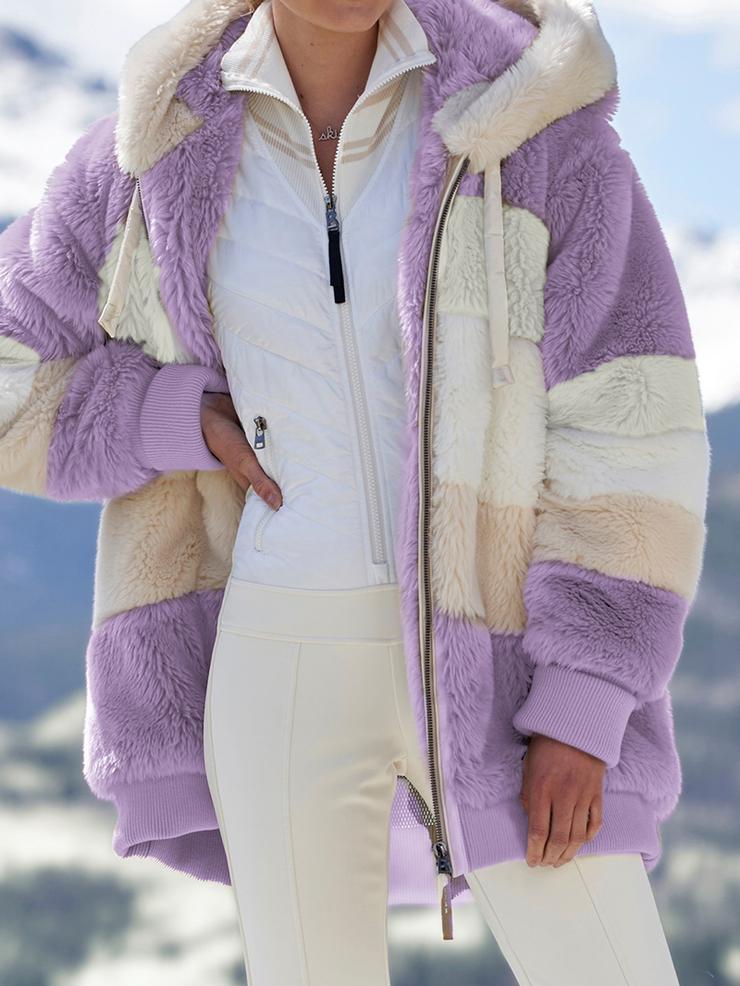 Women's Winter Warm Coat Contrasting Lamb Wool Padded Coat