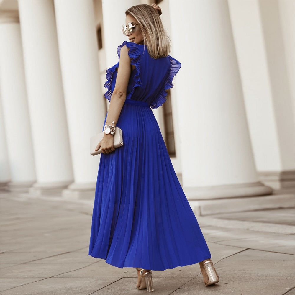 Chiffon Pleated Skirt Solid Color Dress