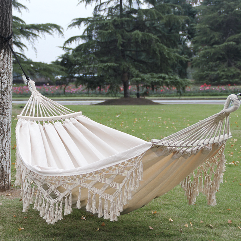 Double Outdoor Hammock Ethnic Style Tassel Ourved Bar Type Camping Hammock