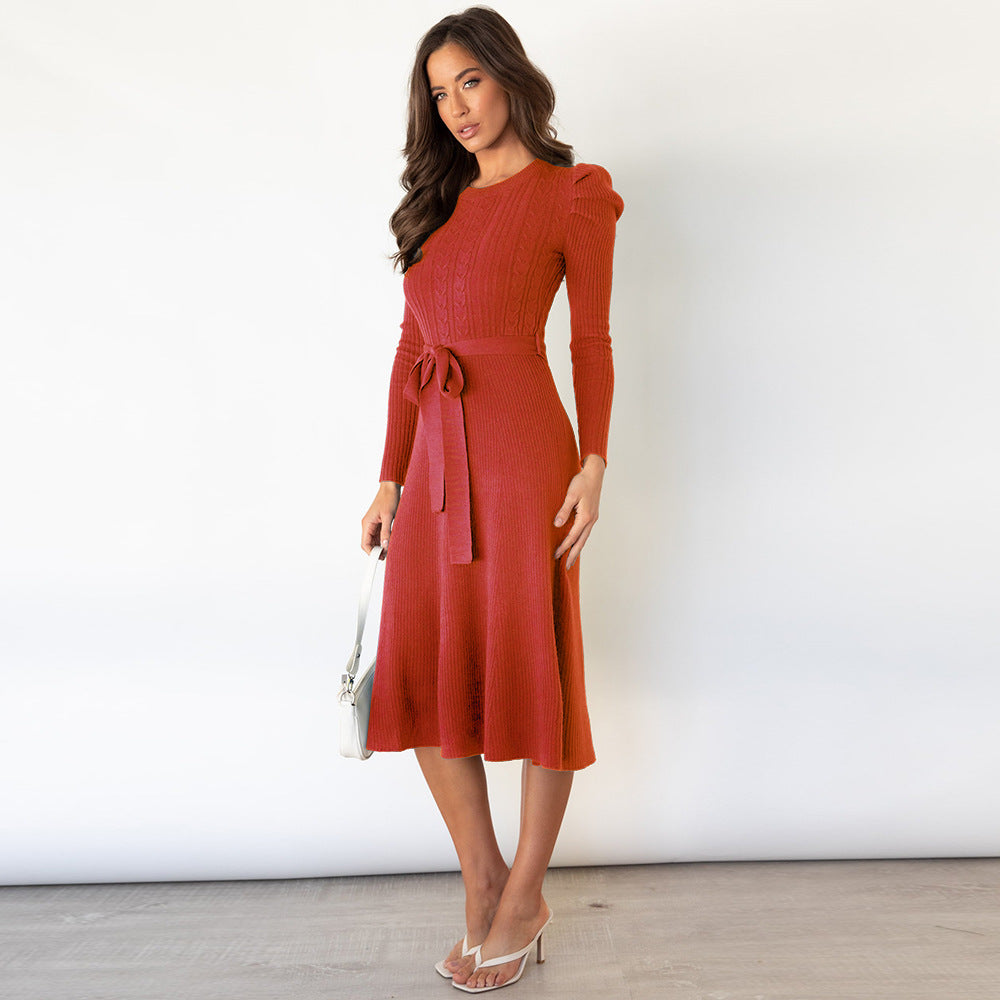 Solid Color Autumn Long Sleeve Knit Dress