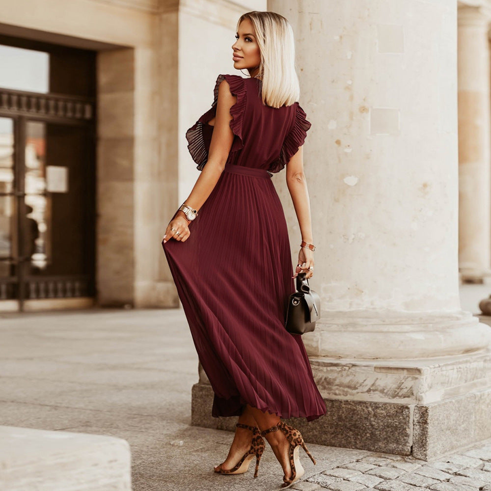 Chiffon Pleated Skirt Solid Color Dress
