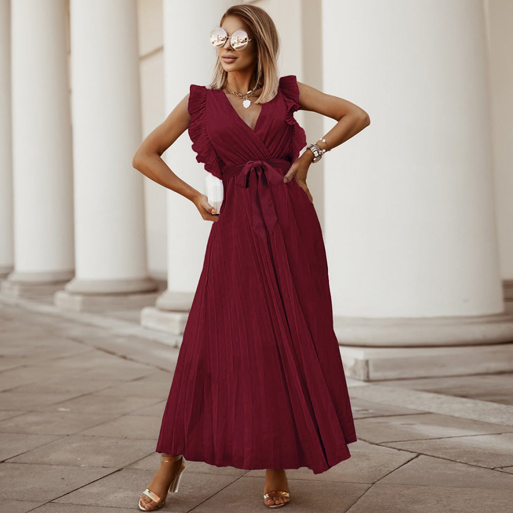 Chiffon Pleated Skirt Solid Color Dress