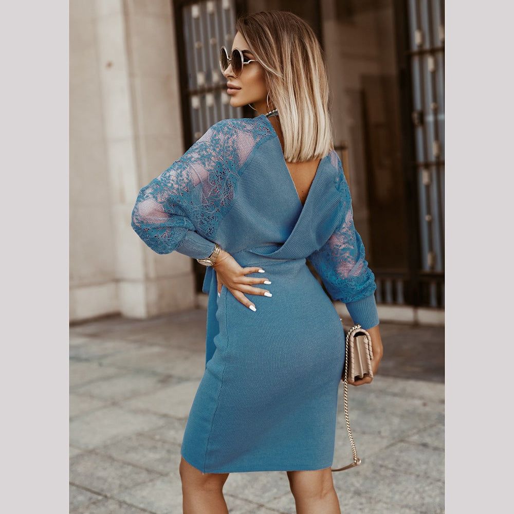 Spring Lace Slim Fit Knit Dress