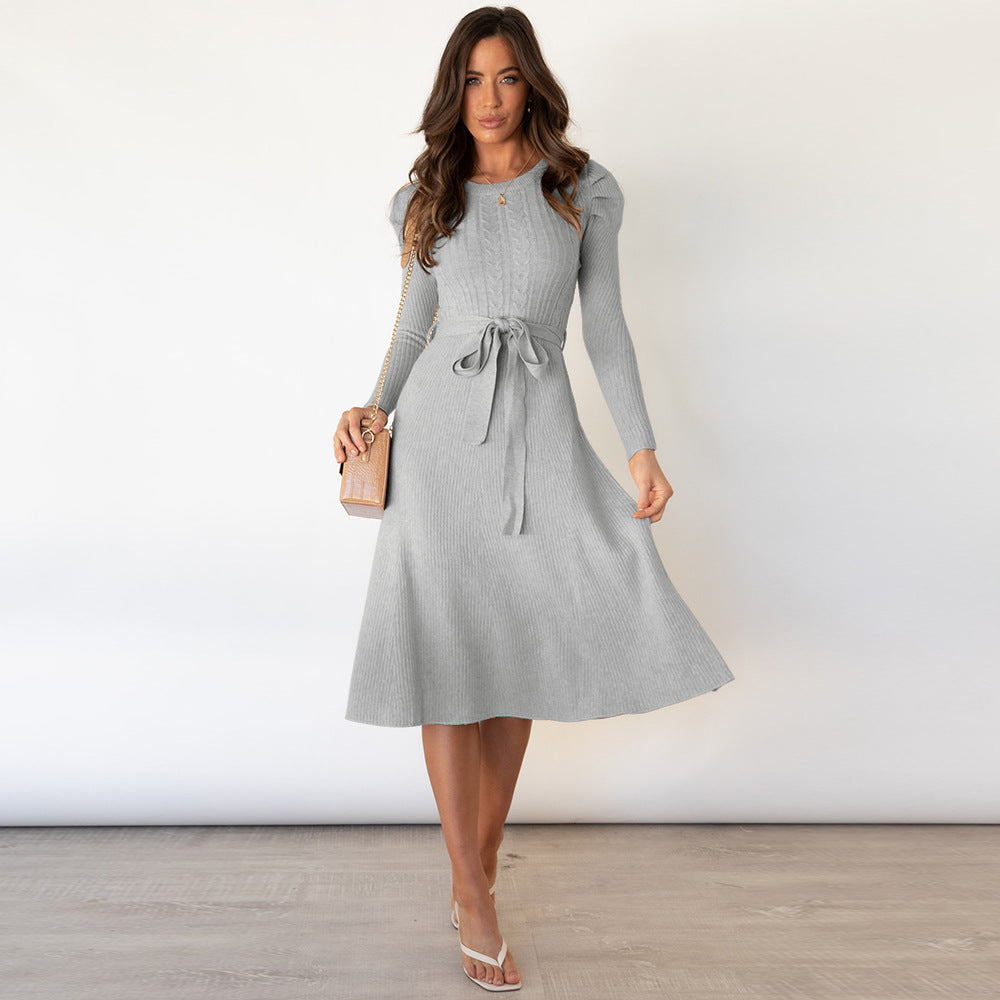 Solid Color Autumn Long Sleeve Knit Dress