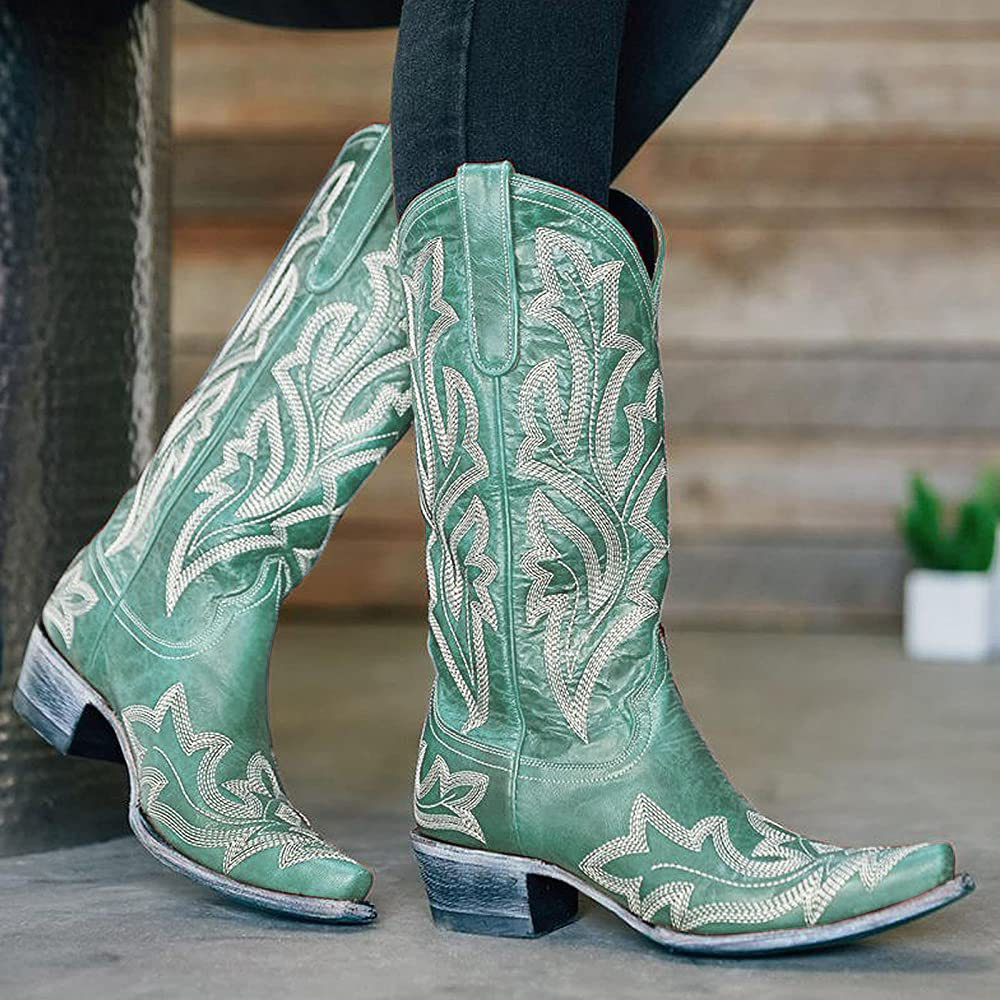 Woman Vintage Western Cowboy Leather Tall Boots
