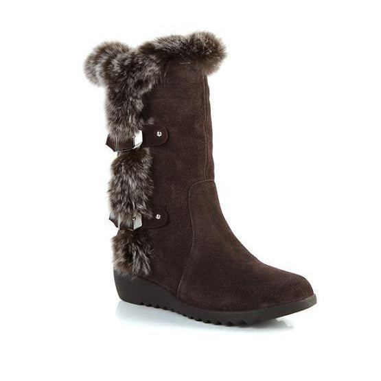 Faux Rabbit Fur Cotton Boots Women's Mid-top Boots